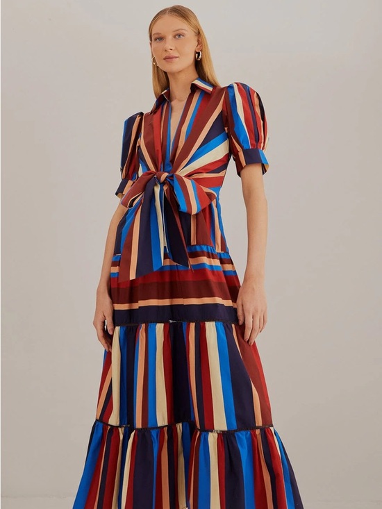 FARM Rio Dresses & Skirts - FARM Rio Winter Stripes Tie-Front Midi/Maxi Dress - Size Medium